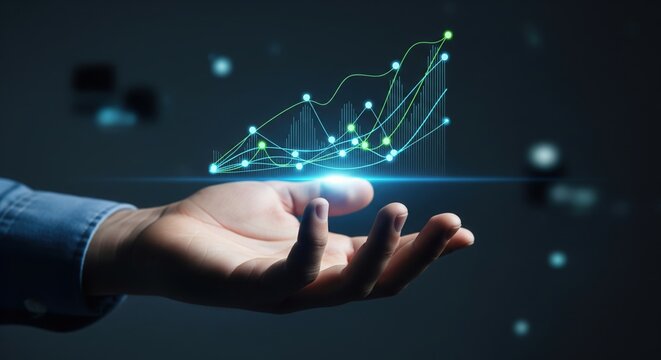 Financial Line Chart Hologram. Data Visualization Concept.