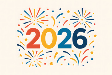 Festive 2026 new year celebration with colorful fireworks isolated on white background