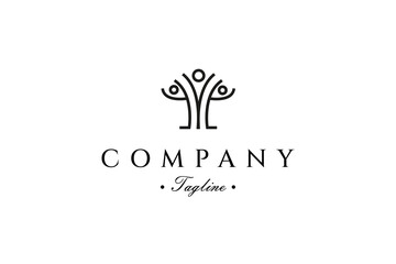 Obraz premium People Tree Logo with Minimalist Line Style Concept