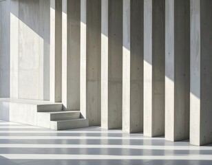 Concrete columns and steps cast shadows