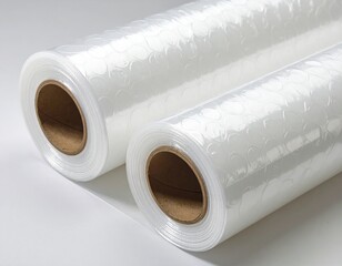 Two clear, embossed film rolls on a white surface