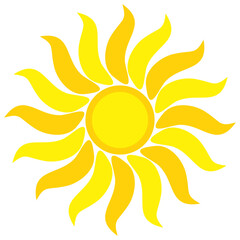 Naklejka premium Yellow sun illustration. Abstract design of a shining sun in a flat style. 