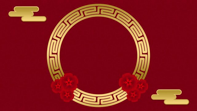 Chinese new year lunar traditional red gold frame plum blossom background suitable for greeting cards, event invitations, social media posts, and cultural celebrations.