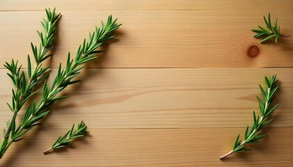 Rosemary branches on wooden background