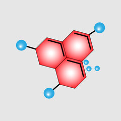 image of a molecule with an arrangement of atoms in the form of small circles connected to each other, symbolizing the concept of science and research