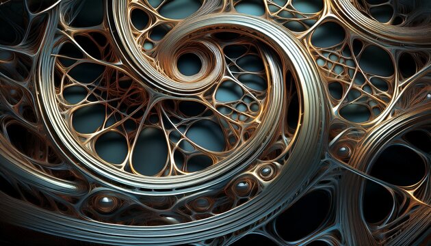 intricate metallic interwoven network of complex organic like structures