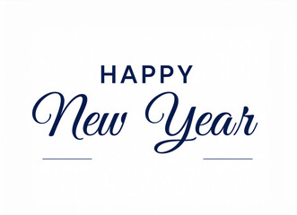 Elegant Happy New Year Calligraphy on White Background, Festive Greeting.