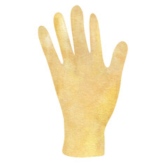 Single yellow rubber glove for cleaning and household chores. Bright watercolor illustration isolated on a white background. Functional design for domestic lifestyle themes, gardens