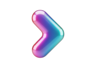Iridescent 3d arrow shape with gradient colors on black background