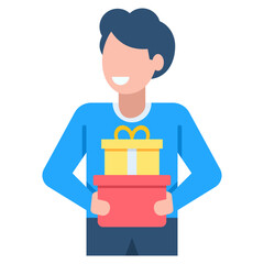Smiling man holding gifts for holiday celebrations, spreading joy and cheer with present giving