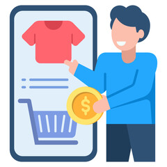 Happy customer easily makes a successful online purchase using mobile shopping app for clothing