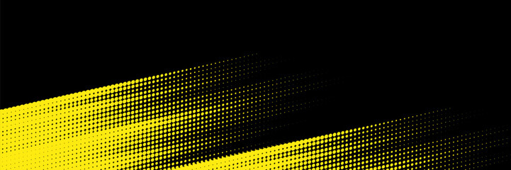 Halftone yellow dots pattern and black gradient grunge texture background. Dotted line comic sport style vector illustration.