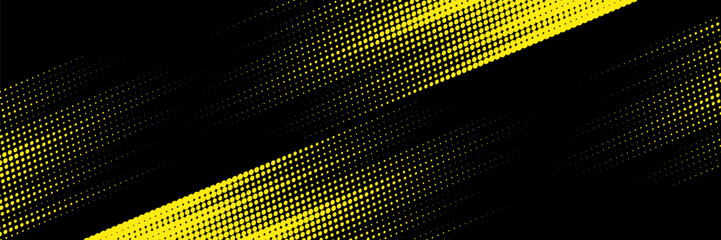Halftone yellow dots pattern and black gradient grunge texture background. Dotted line comic sport style vector illustration.