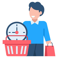 Fototapeta premium Happy customer managing time efficiently while completing quick grocery shopping tasks
