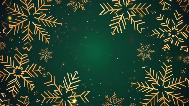 Elegant Golden Snowflakes on a Dark Green Christmas Background.