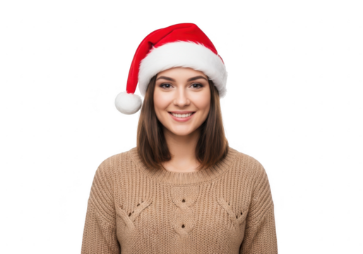 Young woman wearing a santa hat, isolated on transparent background - Powered by Adobe