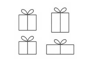 Hand drawn gift outline illustrations on transparent background. Present box vector icons for celebration and holiday concepts