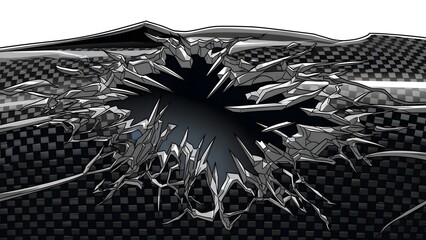 Carbon Fiber Material with Destructive Impact Hole - Abstract Damage Background perfect for website banner, technology blog, game background, industrial design,