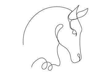 Line Art Horse Silhouette. Asian New Year Zodiac Symbol.  Outline Horoscope Character Horse Animal Mascot.