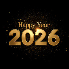 Happy year 2026 golden text with sparkling background for holiday celebration