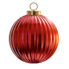 A red Christmas ornament isolated on a transparent background, featuring smooth glossy surface, soft reflections, and clean lighting. Perfect for holiday designs, banners, product mockups, and festive
