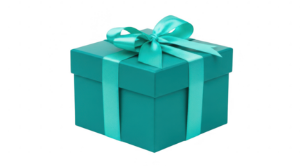 Teal gift box with ribbon isolated on transparent background