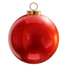 A red Christmas ornament isolated on a transparent background, featuring smooth glossy surface, soft reflections, and clean lighting. Perfect for holiday designs, banners, product mockups, and festive