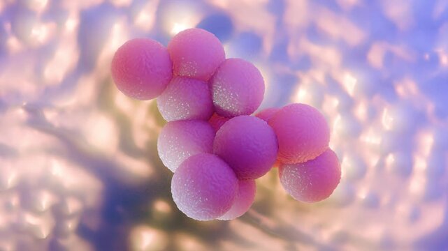 3D Medical Animation of MRSA Bacteria Staphylococcus Aureus Superbug Cluster