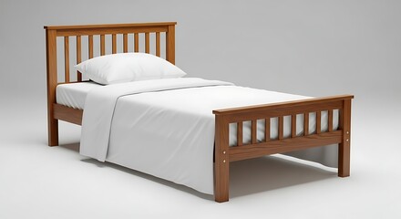 Shop wooden single bed frame with white bedding and pillow for bedroom furniture online sale now