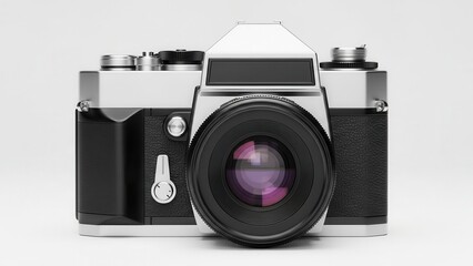 Vintage film slr camera on white background. photography equipment.