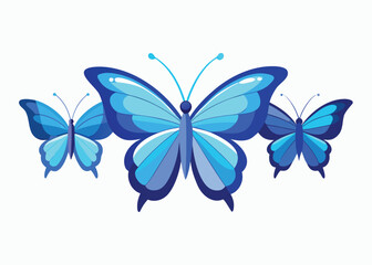 A captivating trio of vibrant blue butterflies with exquisitely detailed wing patterns presented in a harmonious composition on a clean white background