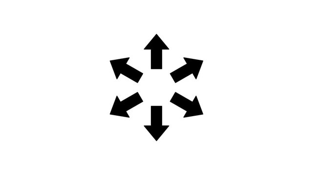 Animation of six arrows pointing outward from the centre on white and black backgrounds