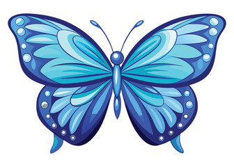 Exquisite vibrant blue butterfly with intricate wing patterns and delicate antennae isolated on a clean white background for design projects