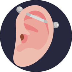 A piercing jewelry piece connecting two holes with a straight bar.