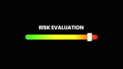 Risk evaluation animation with animated gauge showing risk assessment process on black background - Powered by Adobe