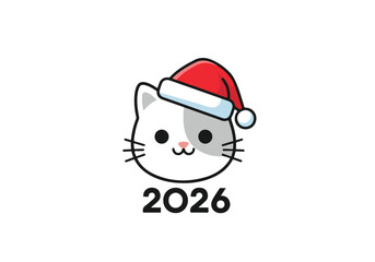 Christmas Cat 2026 Flat Mascot Vector