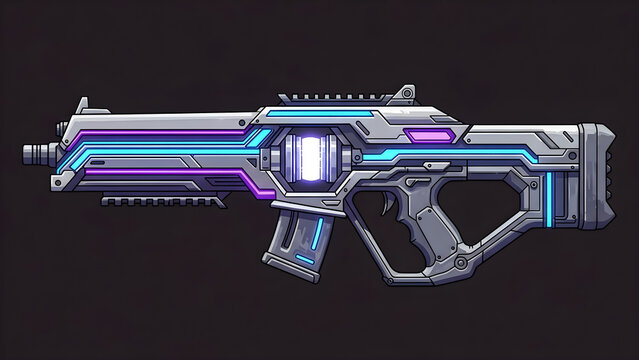 Futuristic laser rifle with neon accents against a dark background illustration - Powered by Adobe