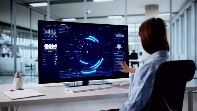 Financial Analyst Using Computer Dashboard