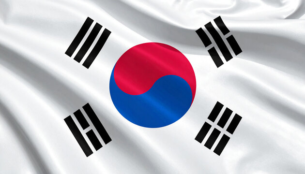 South Korea national flag waving in the wind, full frame, macro shot. AI