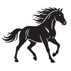 Bold Black Horse Silhouette with Flowing Mane Isolated Vector Art