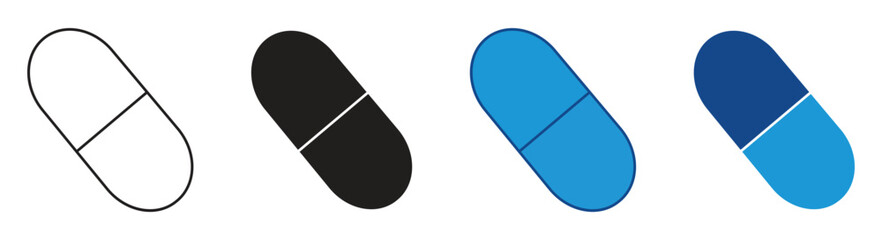 Capsule glyph Pill icon  Set Multiple Style Collection Isolated, Vector illustration.