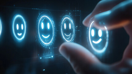 Select a happy face icon on digital screen with modern technology