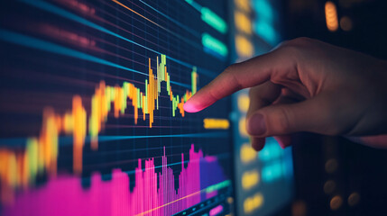 Analyzing vibrant stock market data charts for financial investment