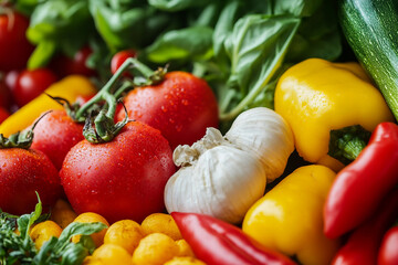 Fresh Colorful Fruits Vegetables Organic Grocery Market Healthy Food Variety Nature Closeup Generative AI