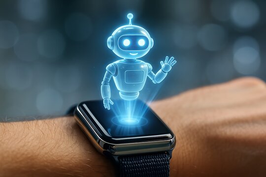 Futuristic AI Chatbot Hologram Projecting from Smartwatch