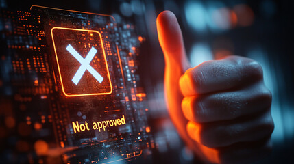 Digital rejection thumbs up gesture for failed application process