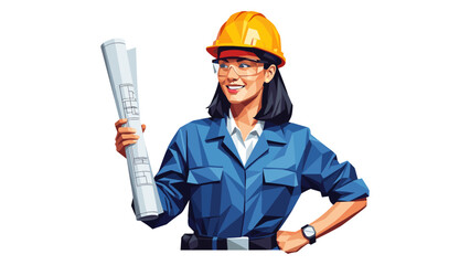 Confident female engineer in hard hat holding blueprint