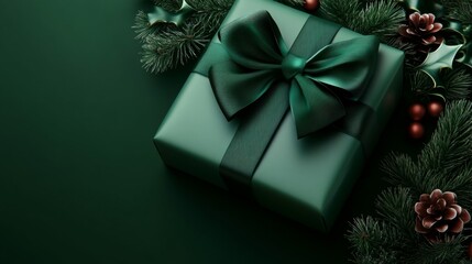 Elegant Green Monochrome Christmas Present with Natural Greenery for Sustainable Gift Wrapping