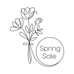 Minimalist line art bouquet with spring sale circle