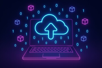 Neon Cloud Computing and Data Upload Concept